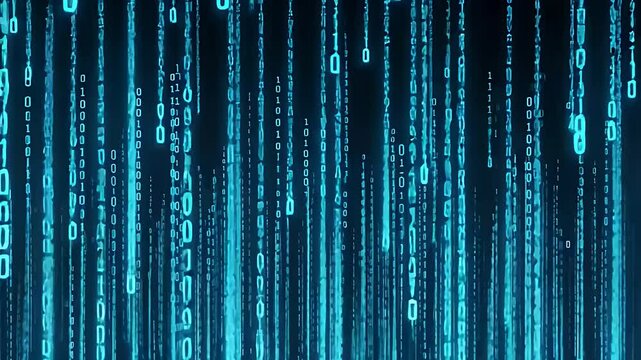 Abstract digital matrix of binary code in vibrant blue tones.