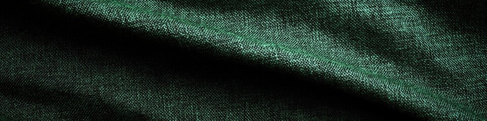 A dark green fabric with a textured surface and a subtle sheen. The fabric is folded over itself, creating a crease and a shadow