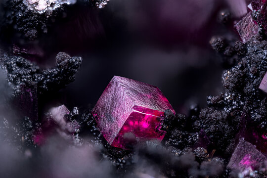 Spherocobaltite. Specimen from Bou Azzer, Ouazazate, Morocco. Micro photography extreme close-up. microscope mineral crystal photography for Scientific use.