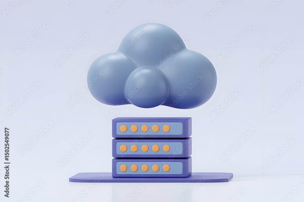 Poster cloud computing data storage server 3d render illustration