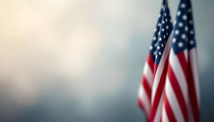 American Flags Hanging on Dark Background for Veterans Day: Patriotism, Remembrance, and National Pride with Copy Space.