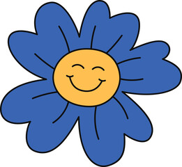 Fototapeta premium Groovy retro flower with smile face. Cartoon character face for retro hippie style. Vector isolated.