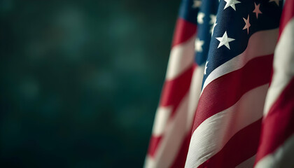 Veterans Day American Flags with Dark Teal Blank Space - Patriotic Concept with Copy Space.