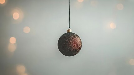 Dark, glittery christmas ornament against a soft, blurred background.