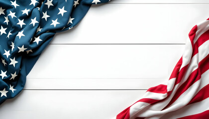 USA Flag Border on White Wood - Patriotic American Background for Independence Day, Memorial Day, or Veterans Day with Blank Space.