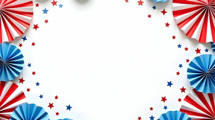 Veterans Day Celebration Background with Red, White, and Blue Patriotic Decorations and Stars – Blank Space for Text Placement