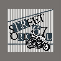Typography vector illustration of a classic motorbike with original street writing in retro urban style  
