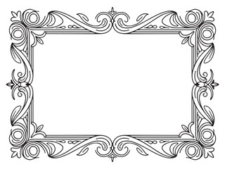 Vintage ornate black border design with symmetrical floral and swirl motifs on white background