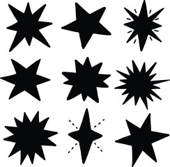 Set of black stars. Splash burst star icon set isolated vector