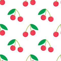 Seamless red cherry pattern design, flat cherry pattern template vector.