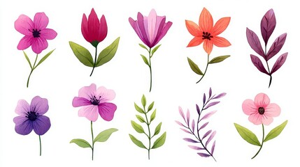 A beautiful arrangement of various colorful flowers and leaves.