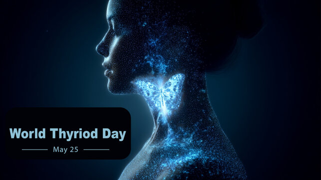 World Thyroid Day Awareness Representation with Holographic Butterfly and Neck Highlight