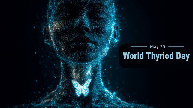 World Thyroid Day Awareness Representation with Holographic Butterfly and Neck Highlight