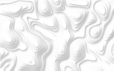 Abstract wavy line paper cut white background. Topographic geometric map relief texture with curved layers and shadow.  Abstract modern 3d Paper cut white background .white waves background .