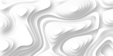 Abstract wavy line paper cut white background. Topographic geometric map relief texture with curved layers and shadow.  Abstract modern 3d Paper cut white background .white waves background .