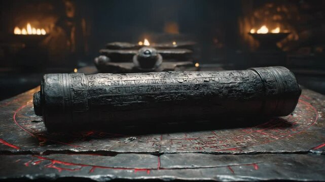 A weathered scroll with a wax seal rests in shadows. It holds forgotten wisdom from a hidden world. The keyword artifact ties it to the ancient civilization
