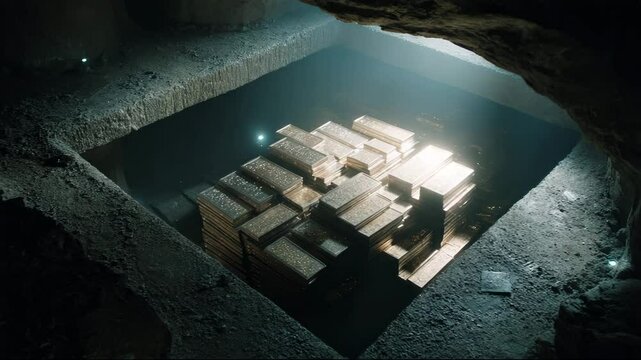 A vault of stacked gold bars is hidden beneath the surface. Wealth once protected by a forgotten culture lies untouched. The keyword artifact belongs to Agartha, an ancient underground civilization.