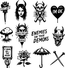 Dark Aesthetic skull  Tattoo Designs vector