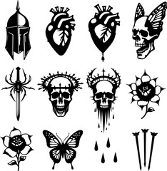 Dark Aesthetic skull  Tattoo Designs vector