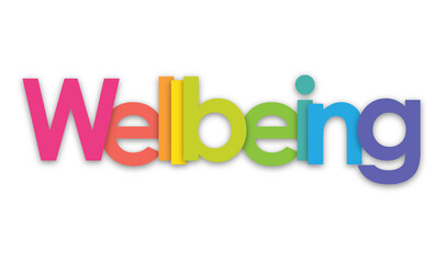 WELLBEING colorful typography banner on transparent background