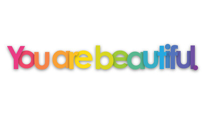 YOU ARE BEAUTIFUL. colorful typography banner on transparent background