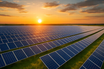 Solar Panels at Sunset: Clean Energy Horizon