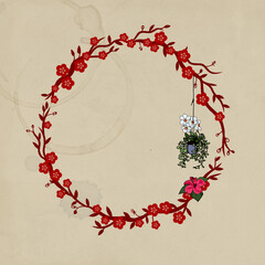 grunge background with red flowers