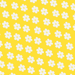Cute daisy repeat pattern for wallpapers, packaging, and textiles with cheerful yellow backdrop
