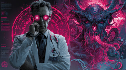 otolaryngologist doctor ear throat nose man. Pop art retro  illustration vintage kitsch