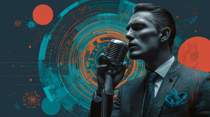 the speaker with text to speech pop art retro vector illustration. Public speaking. business training or political oratory