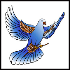 Illustration of cartoon Dove birds on the branch
