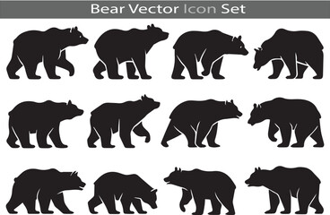 Obraz premium A Set of Bear silhouette icon collection vector illustration on a white background