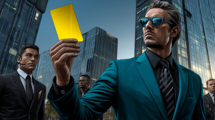 yellow card warning business concept pop art retro vector. The football symbol. The referee on the field