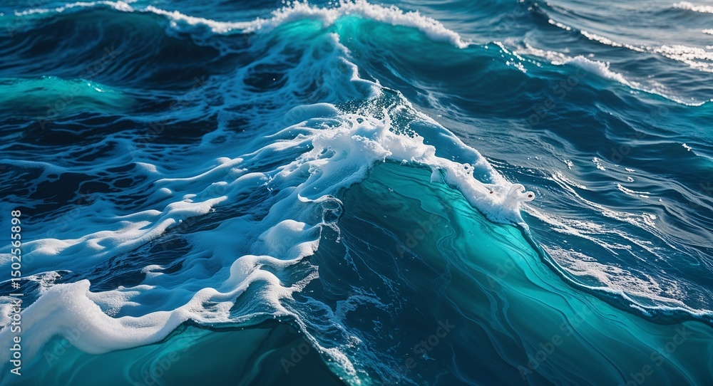 Poster abstract ocean wave texture in blue and turquoise with white foam and dynamic swirling patterns