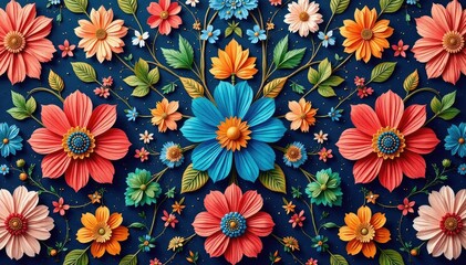 Intricate floral textile design, repeating motif, geometric, flowers