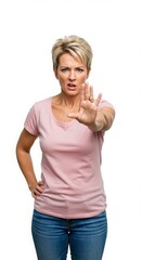 Fototapeta premium mature woman shows stop hand