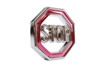 A set of unique 3D stop signs with intertwined male and female symbols on opposite sides in sleek chrome material representing relationships isolated on a transparent background