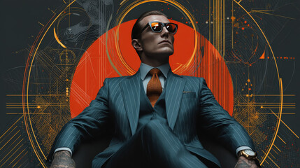 Male businessman portrait poster pop art retro style. Promo businessman