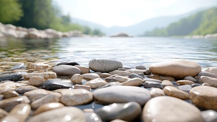 Tranquil Riverbed with Smooth Wet Stones stones wet smooth riverbed nature environment river water