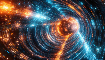 Abstract swirling tunnel of orange & blue light