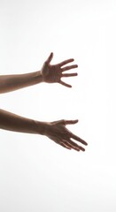two hands looking up at the white background