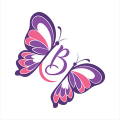 Elegant Butterfly Logo with Letter B – Pink and Purple Wings, Beauty and Wellness Branding Concept.


