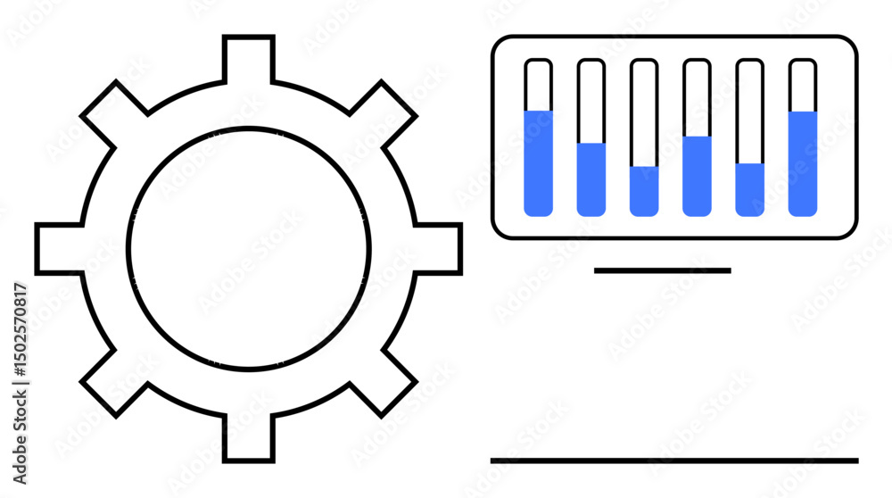 Poster gear symbol next to a bar graph visualization, representing optimization, productivity, and data ana