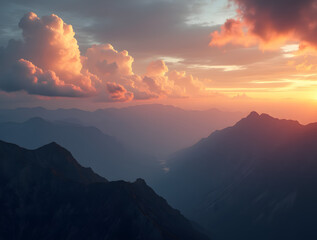 Fototapeta premium Sweeping Panoramic Vista of Vast Mountains at Sunset