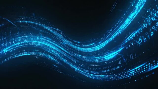 Abstract Blue Digital Waves Flowing Data Stream Technology Background
