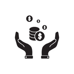 Money Icon Vector. Payment system. Coins Dollar cent on hand Sign isolated on white background. Flat design style
