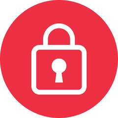 Padlock security icon on red circular background in flat style