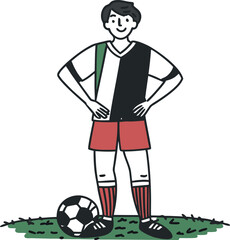 Soccer Player Illustration – Football Athlete Standing with Ball Vector