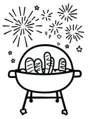 Barbecue Grill Line Art – Black and White Summer Coloring Page for Kids and Adults