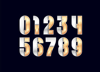Golden glossy numbers, 3D gold shiny numerals set made in steel style, vector illustration 10EPS